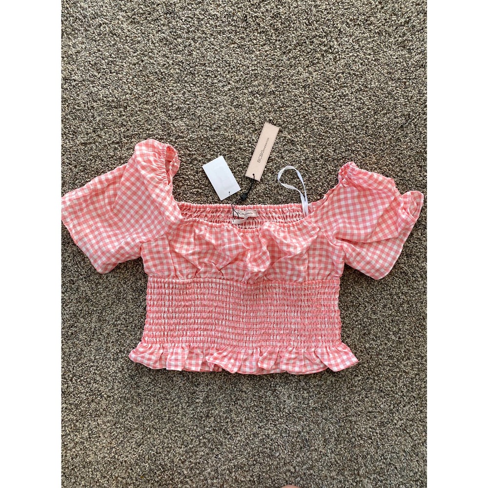 BCBGeneration Gingham Smocked Cropped Top - Size Large - Picture 1 of 5